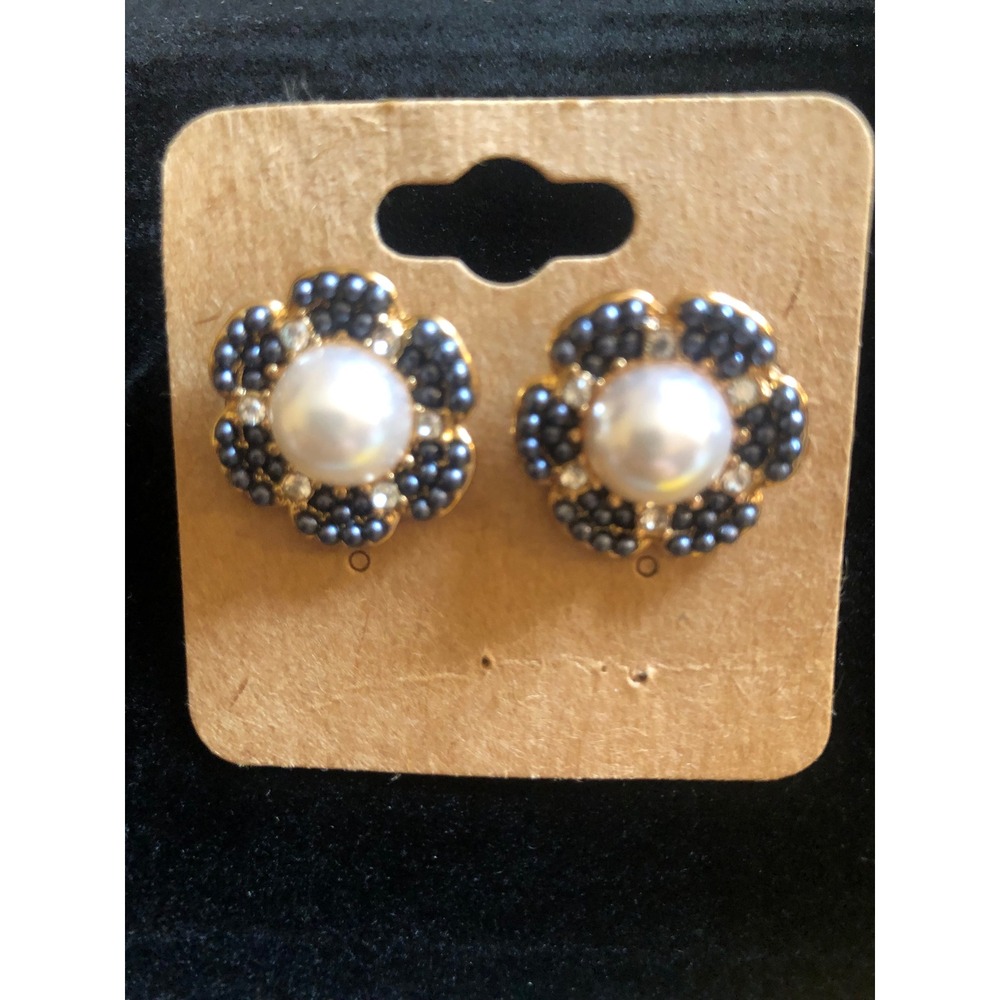 Kate Spade Desert Garden Gold Tone Blue Beaded Pearl Flower Stud Earrings Preppy
